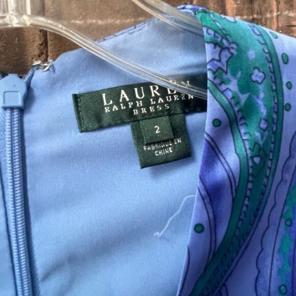 Ralph Lauren Paisley Dress Size 2 Satin Dress Faux Wrap Cocktail Party Event - Picture 3 of 5